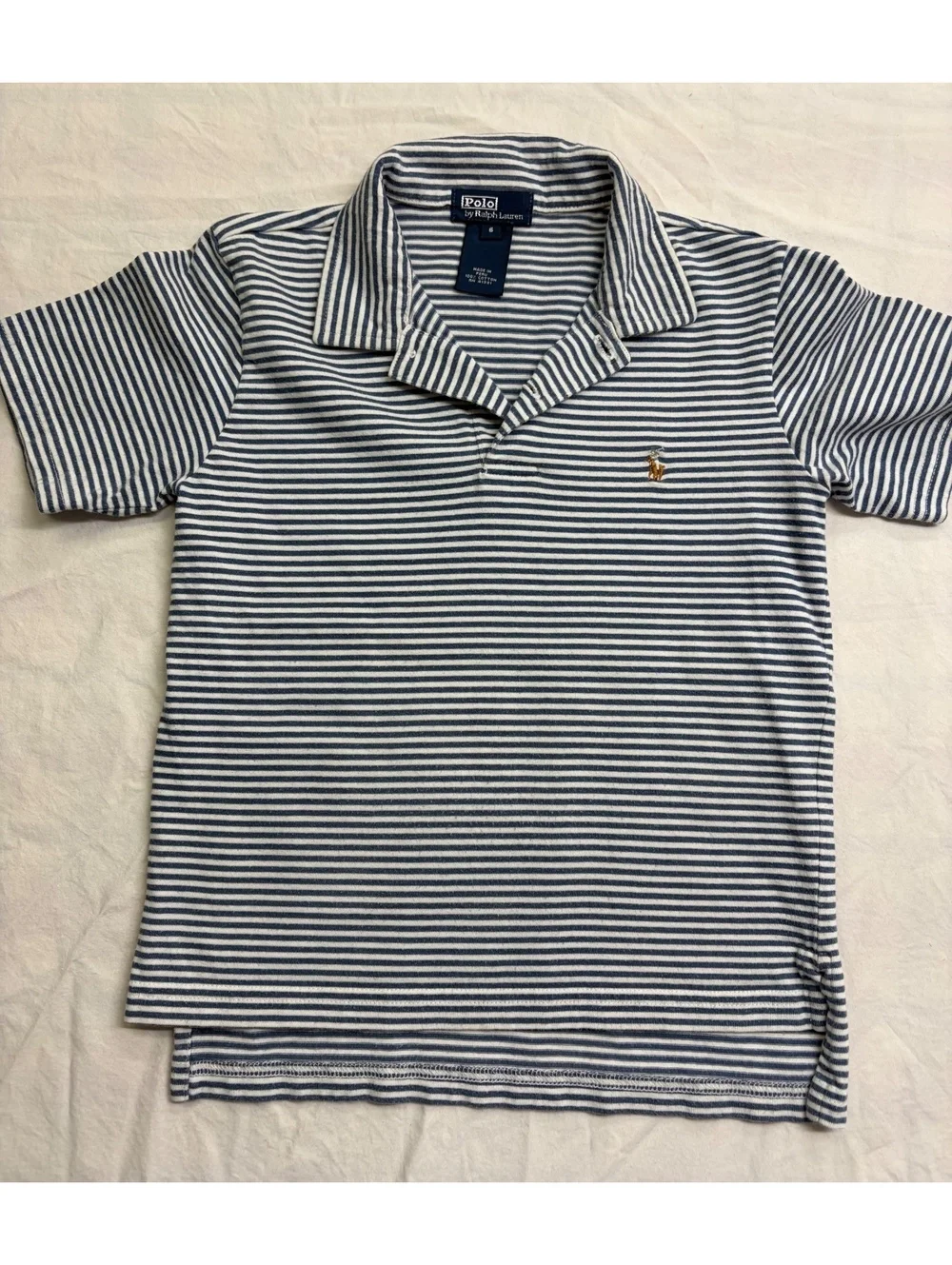 Polo Ralph Lauren Boys Size 6 Blue White Striped Cotton Polo Shirt Pony Logo